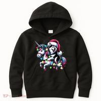 Christmas Lights Siberian Husky Dog Riding Unicorn Kids Hoodie thumb 0
