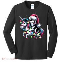 Christmas Lights Siberian Husky Dog Riding Unicorn Kids Long Sleeve Shirt thumb 0