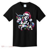 Christmas Lights Siberian Husky Dog Riding Unicorn Kids T-Shirt thumb 0