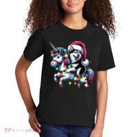 Christmas Lights Siberian Husky Dog Riding Unicorn Kids T-Shirt thumb 2
