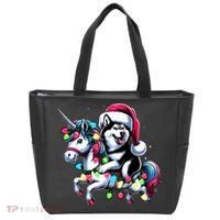 Christmas Lights Siberian Husky Dog Riding Unicorn Tote Bag thumb 0