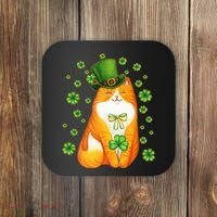 Cute Lucky St PatrickS Day Orange Tabby Cat Coaster thumb 0
