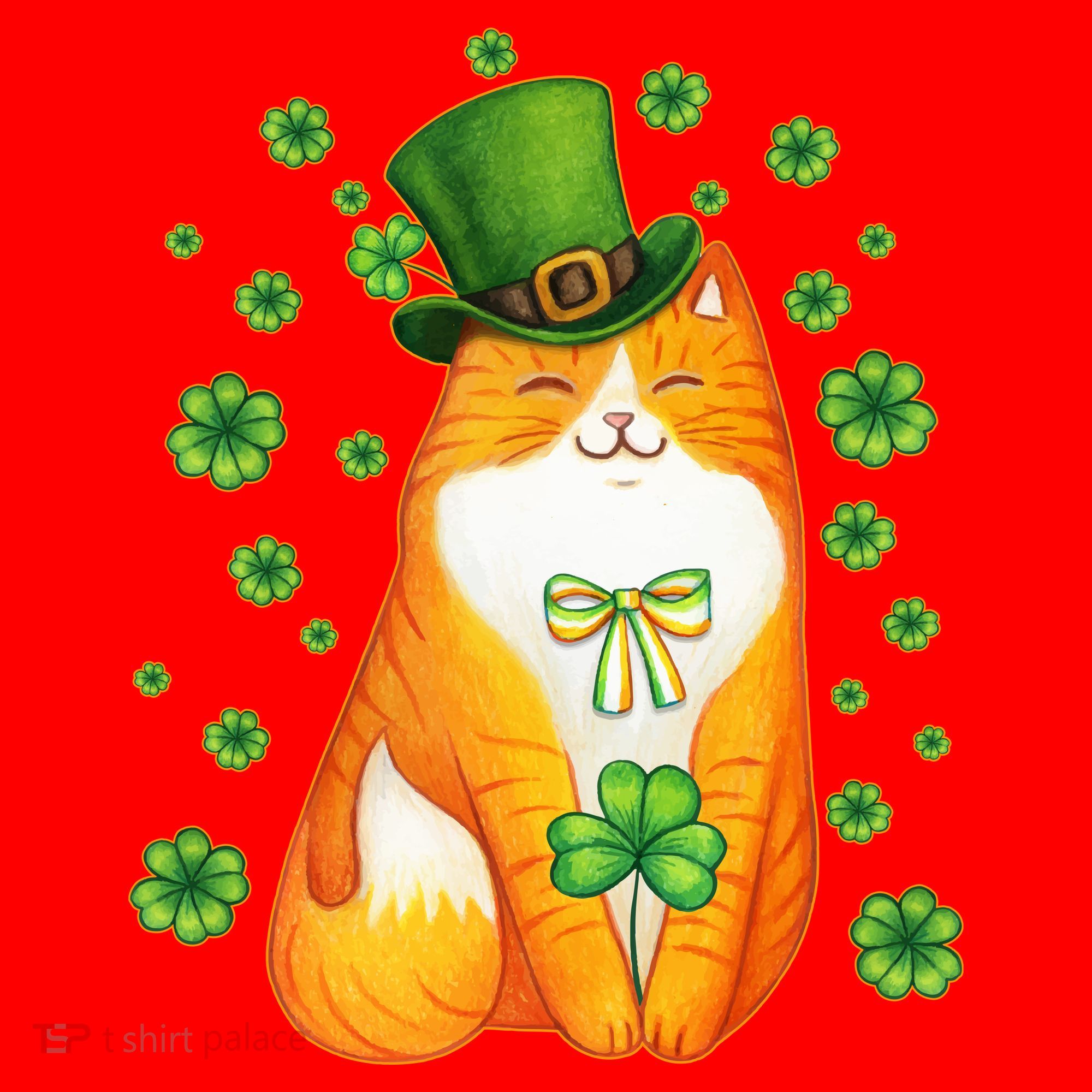 Cute Lucky St PatrickS Day Orange Tabby Cat Santa Hat