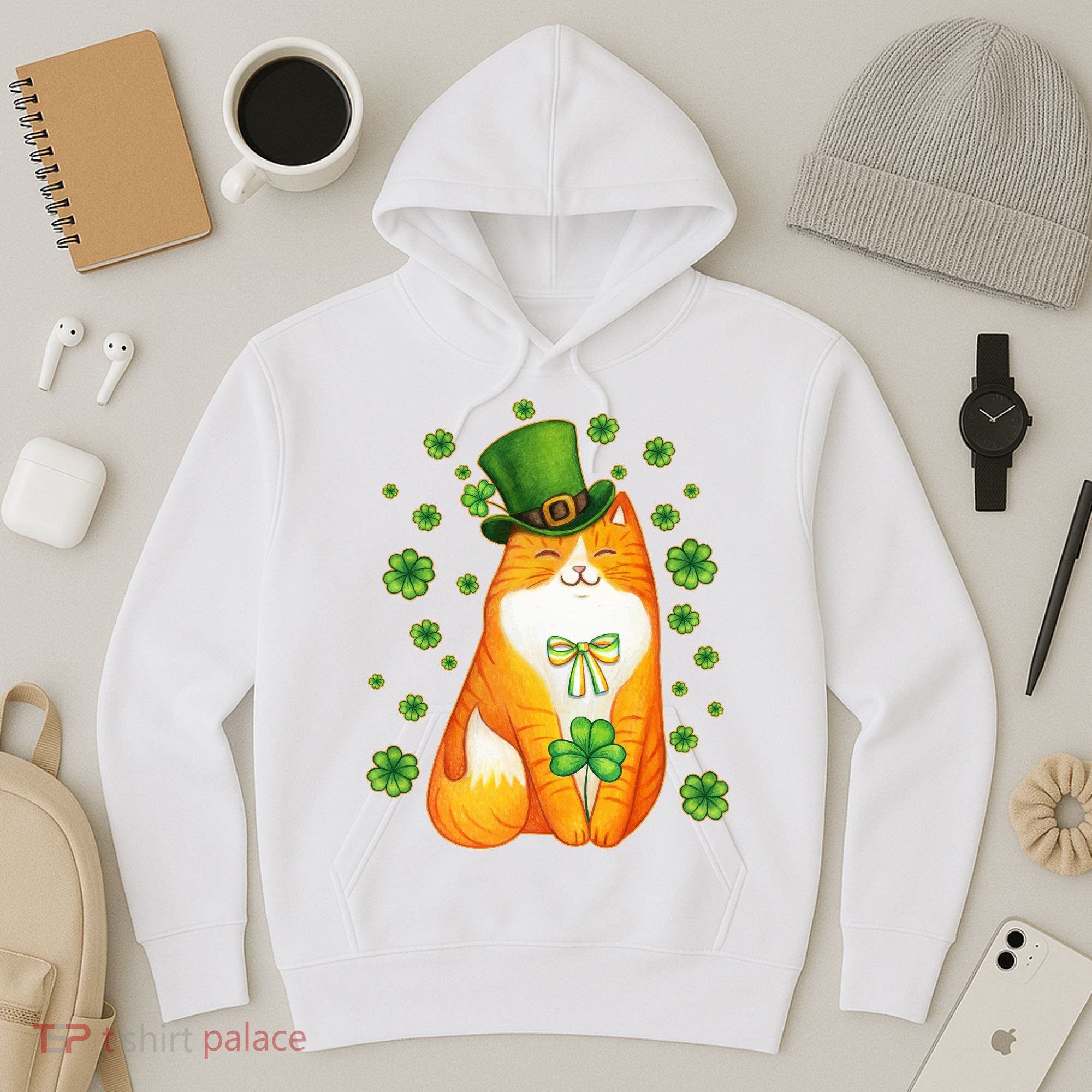 Cute Lucky St PatrickS Day Orange Tabby Cat Hoodie