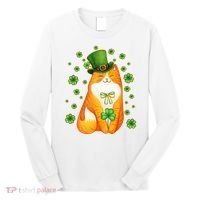 Cute Lucky St PatrickS Day Orange Tabby Cat Long Sleeve Shirt thumb 0