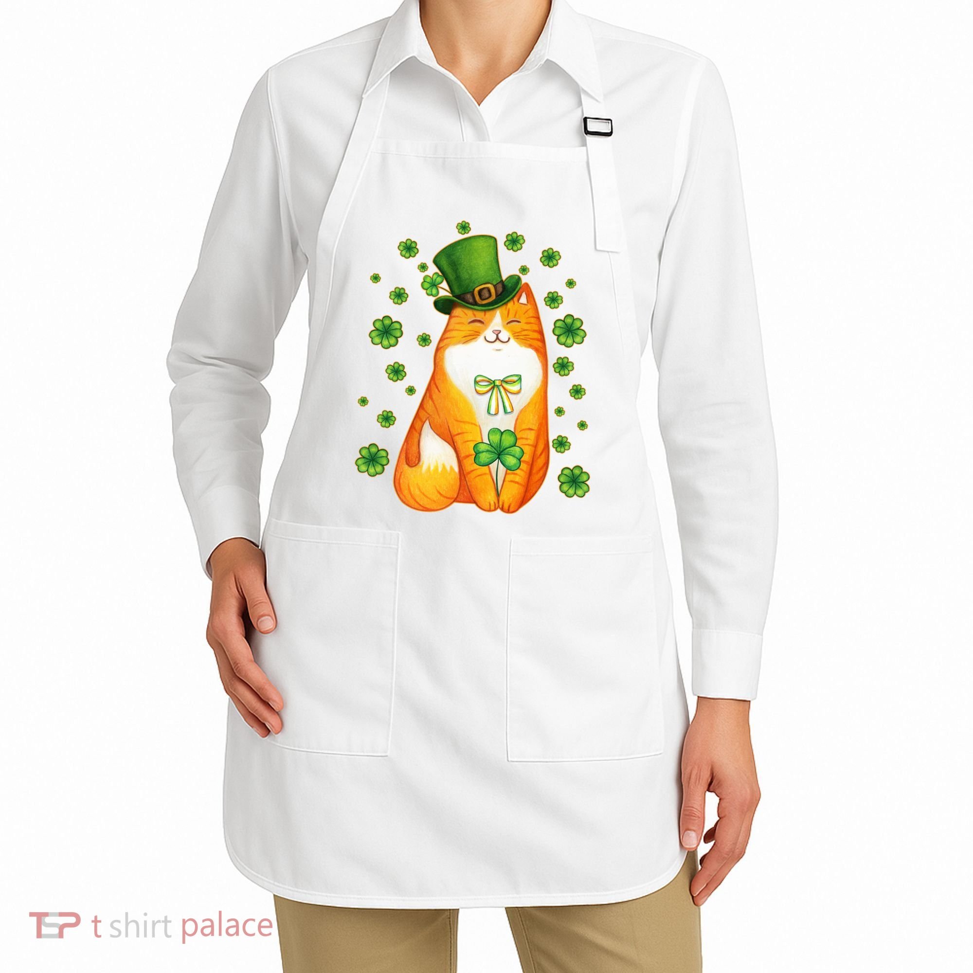 Cute Lucky St PatrickS Day Orange Tabby Cat Apron