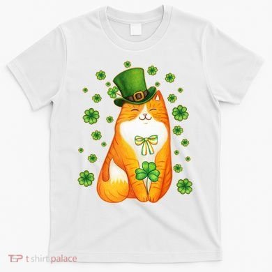 Cute Lucky St PatrickS Day Orange Tabby Cat T-Shirt