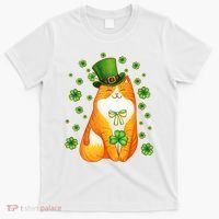 Cute Lucky St PatrickS Day Orange Tabby Cat T-Shirt thumb 0