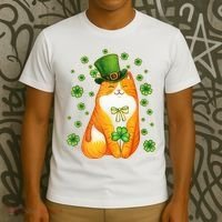 Cute Lucky St PatrickS Day Orange Tabby Cat T-Shirt thumb 3