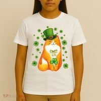 Cute Lucky St PatrickS Day Orange Tabby Cat T-Shirt thumb 4