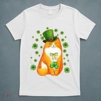 Cute Lucky St PatrickS Day Orange Tabby Cat T-Shirt thumb 5