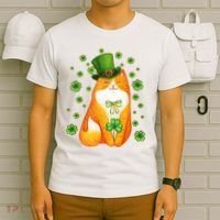 Cute Lucky St PatrickS Day Orange Tabby Cat T-Shirt thumb 6