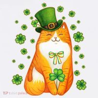 Cute Lucky St PatrickS Day Orange Tabby Cat Button thumb 1