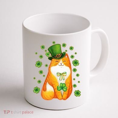 Cute Lucky St PatrickS Day Orange Tabby Cat Coffee Mug back