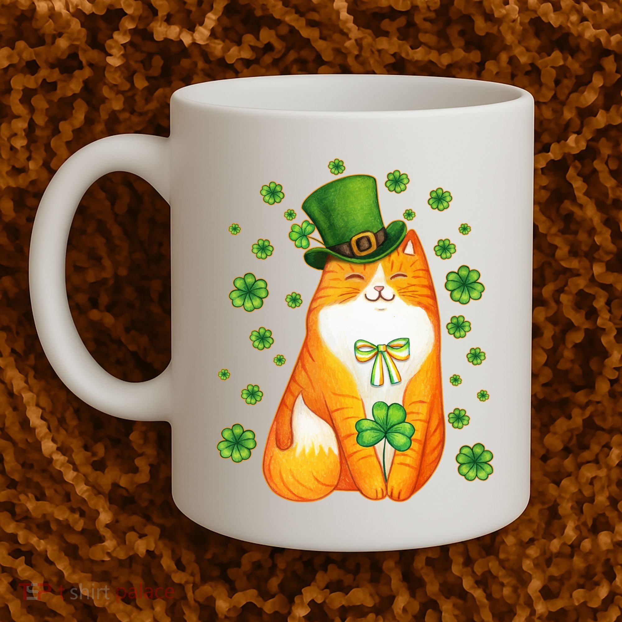 Cute Lucky St PatrickS Day Orange Tabby Cat Coffee Mug