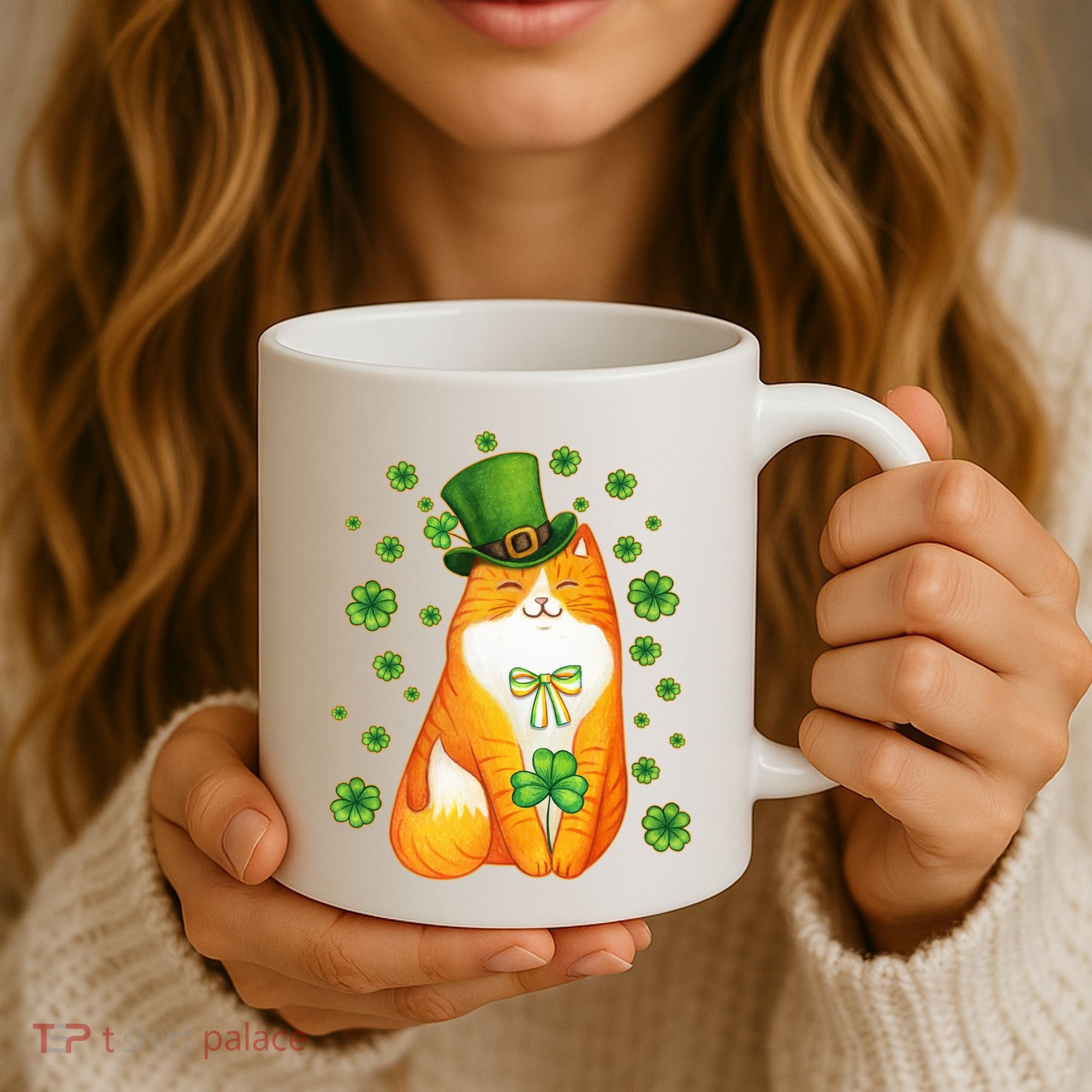 Cute Lucky St PatrickS Day Orange Tabby Cat Coffee Mug