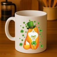 Cute Lucky St PatrickS Day Orange Tabby Cat Coffee Mug thumb 4