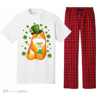 Cute Lucky St PatrickS Day Orange Tabby Cat Pajama Set