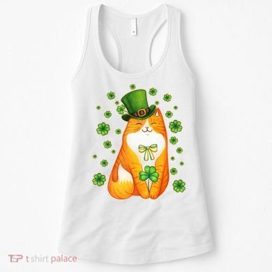Cute Lucky St PatrickS Day Orange Tabby Cat Women's Tank Top
