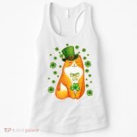Cute Lucky St PatrickS Day Orange Tabby Cat Women's Tank Top thumb 0