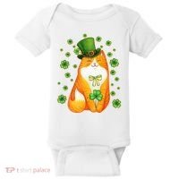 Cute Lucky St PatrickS Day Orange Tabby Cat Baby Bodysuit thumb 0