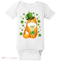 Cute Lucky St PatrickS Day Orange Tabby Cat Baby Bodysuit thumb 0