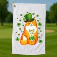 Cute Lucky St PatrickS Day Orange Tabby Cat Golf Towel thumb 1