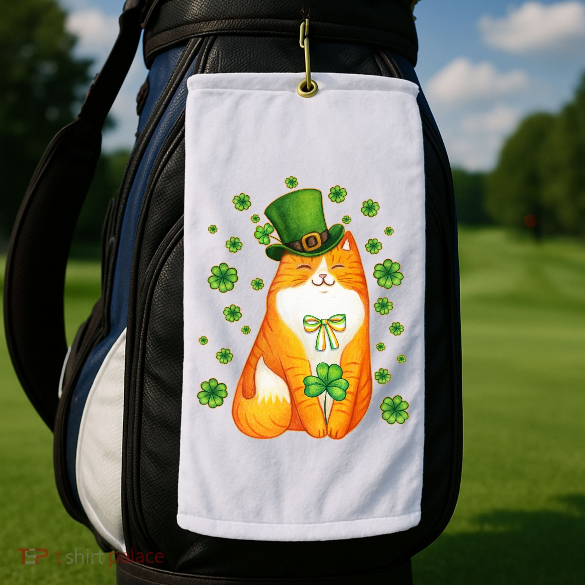 Cute Lucky St PatrickS Day Orange Tabby Cat Golf Towel