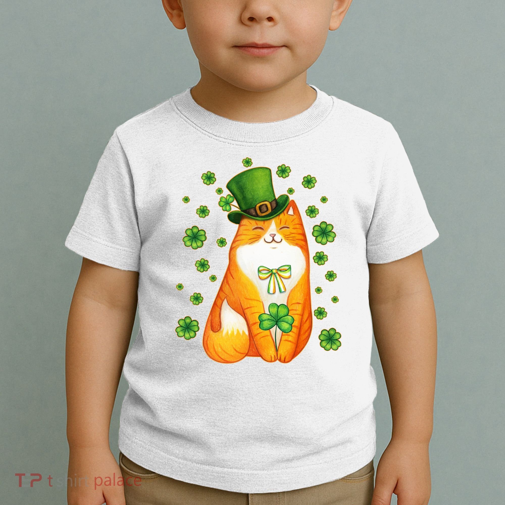 Cute Lucky St PatrickS Day Orange Tabby Cat Toddler T-Shirt