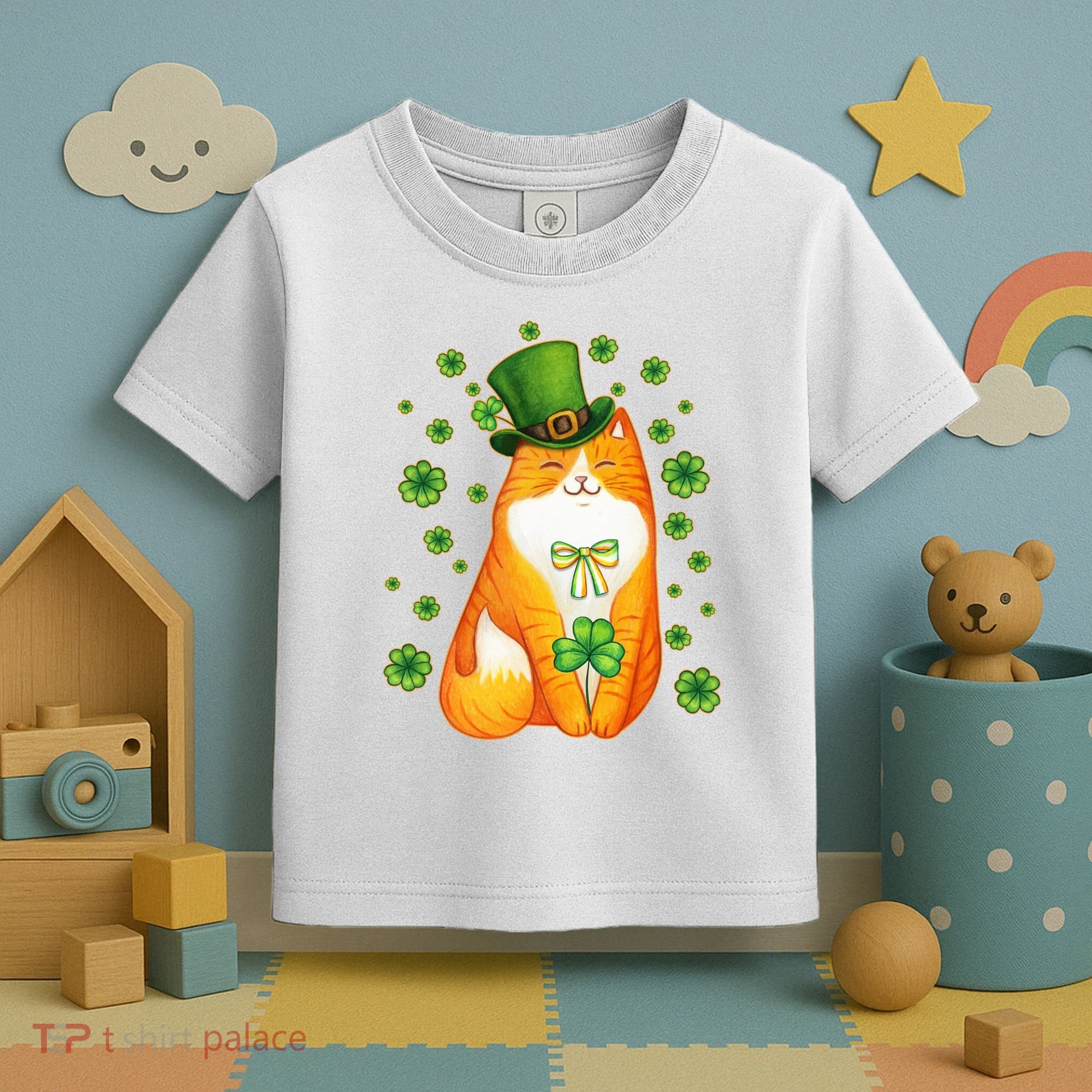 Cute Lucky St PatrickS Day Orange Tabby Cat Toddler T-Shirt