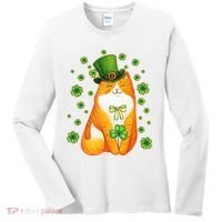 Cute Lucky St PatrickS Day Orange Tabby Cat Women's Long Sleeve Shirt thumb 0