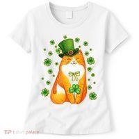 Cute Lucky St PatrickS Day Orange Tabby Cat Women's T-Shirt thumb 0