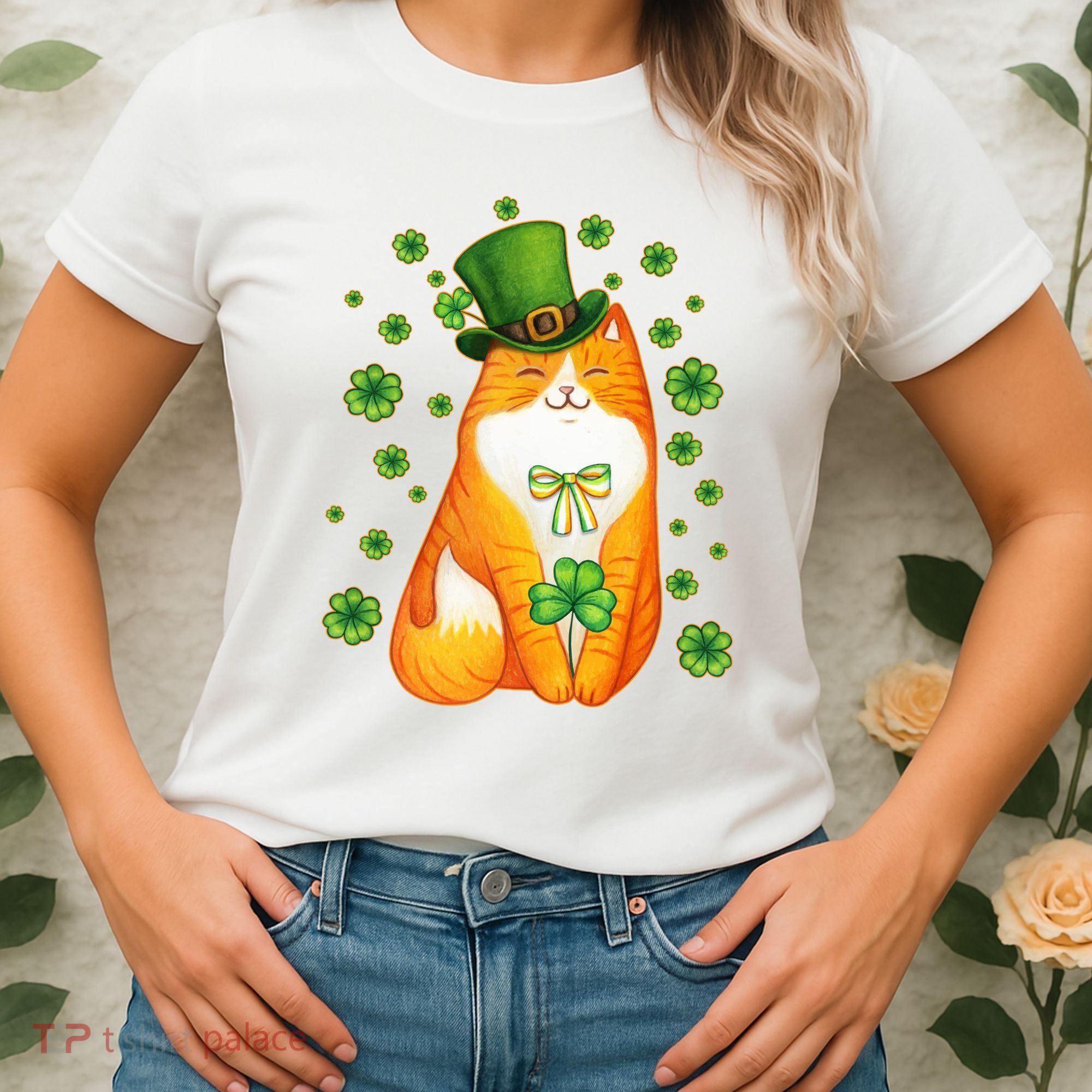 Cute Lucky St PatrickS Day Orange Tabby Cat Women's T-Shirt