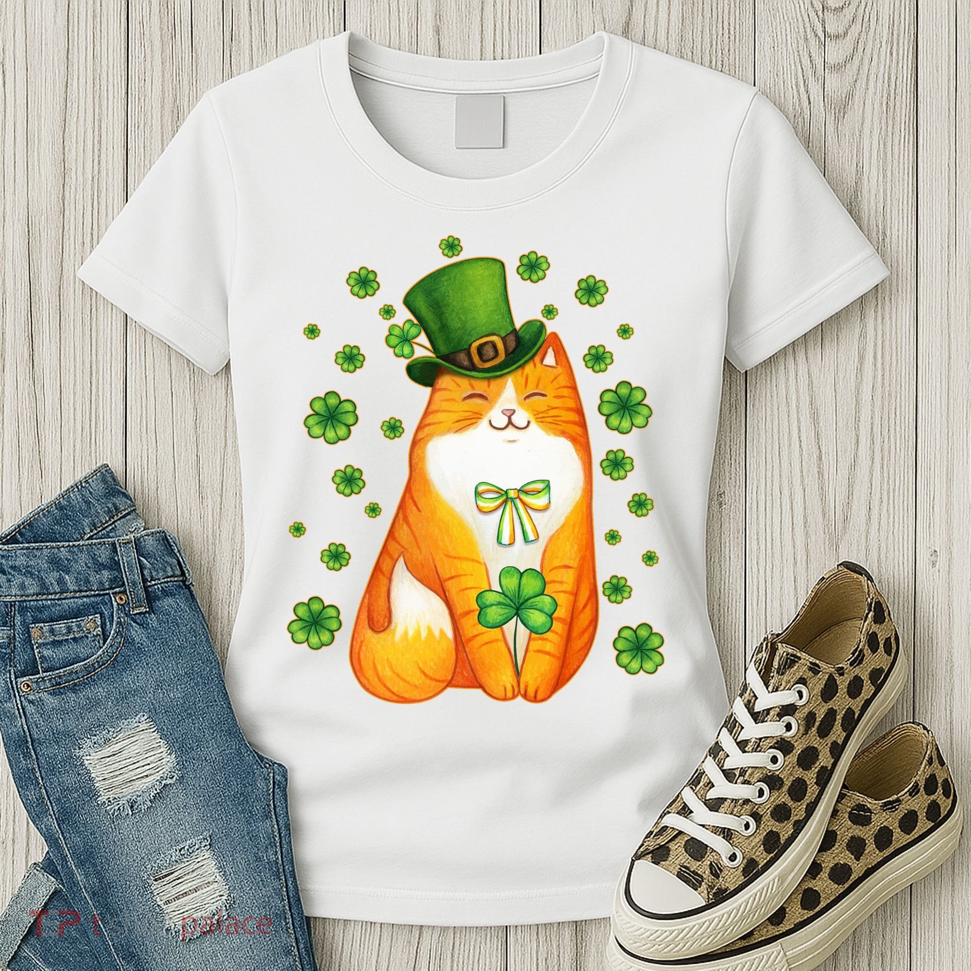 Cute Lucky St PatrickS Day Orange Tabby Cat Women's T-Shirt