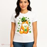 Cute Lucky St PatrickS Day Orange Tabby Cat Women's T-Shirt thumb 4