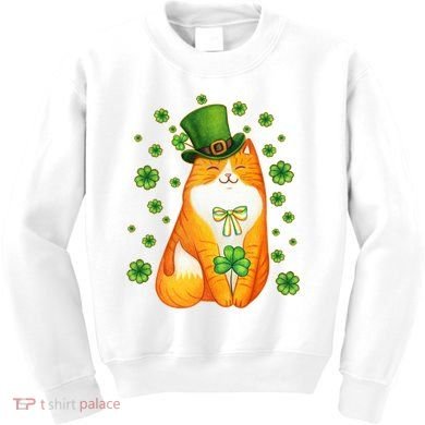 Cute Lucky St PatrickS Day Orange Tabby Cat Kids Sweatshirt