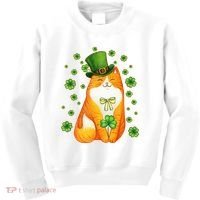 Cute Lucky St PatrickS Day Orange Tabby Cat Kids Sweatshirt thumb 0