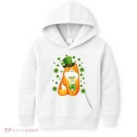 Cute Lucky St PatrickS Day Orange Tabby Cat Kids Hoodie thumb 0