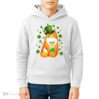 Cute Lucky St PatrickS Day Orange Tabby Cat Kids Hoodie thumb 4