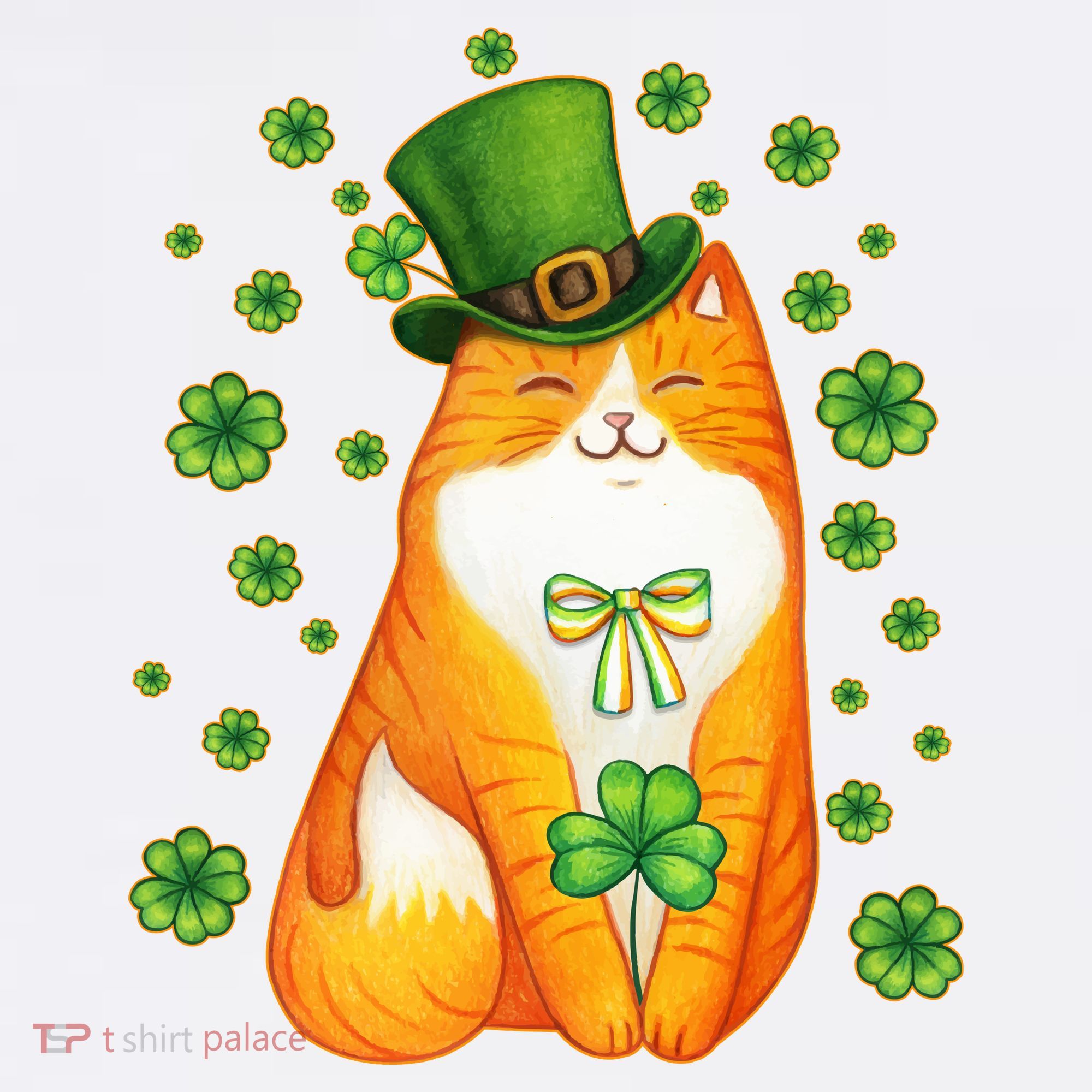 Cute Lucky St PatrickS Day Orange Tabby Cat Kids Long Sleeve Shirt