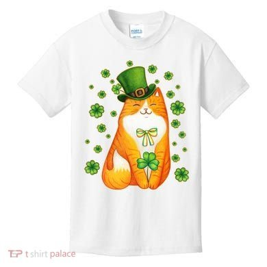 Cute Lucky St PatrickS Day Orange Tabby Cat Kids T-Shirt
