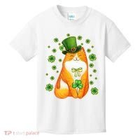 Cute Lucky St PatrickS Day Orange Tabby Cat Kids T-Shirt thumb 0