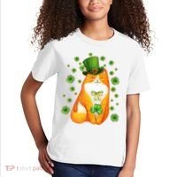 Cute Lucky St PatrickS Day Orange Tabby Cat Kids T-Shirt thumb 2