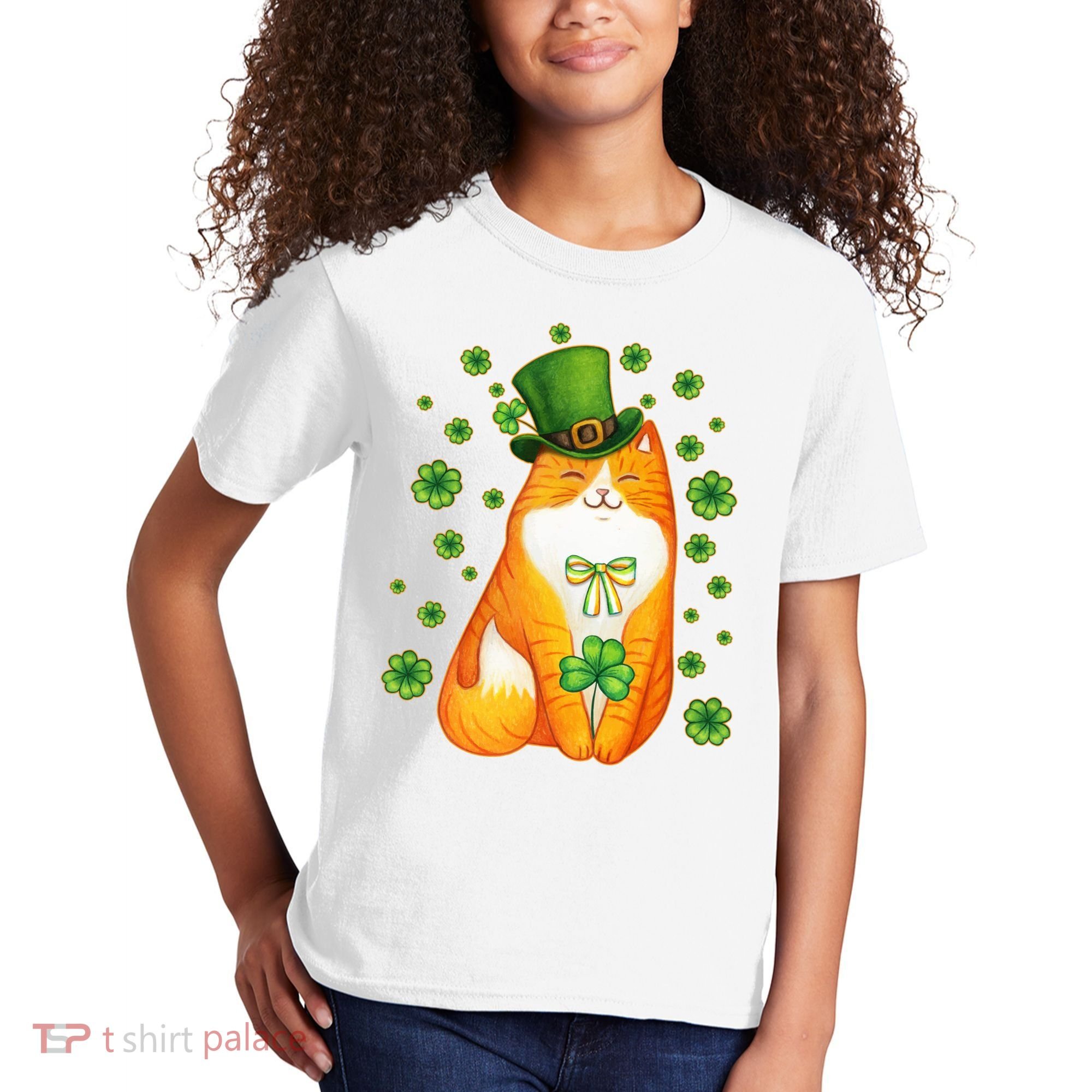 Cute Lucky St PatrickS Day Orange Tabby Cat Kids T-Shirt