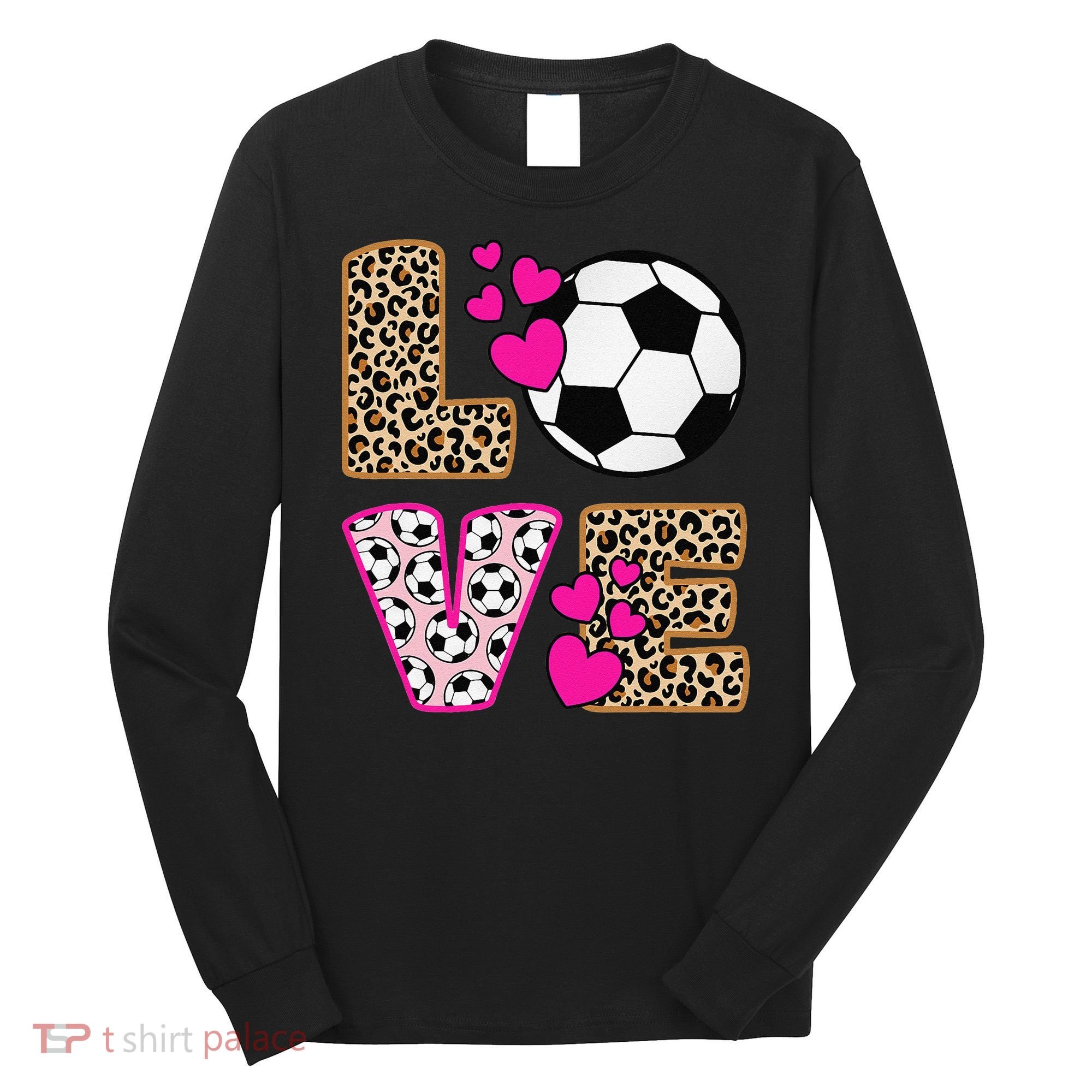 Cute Love Soccer Leopard Print  Girls Soccer Long Sleeve Shirt