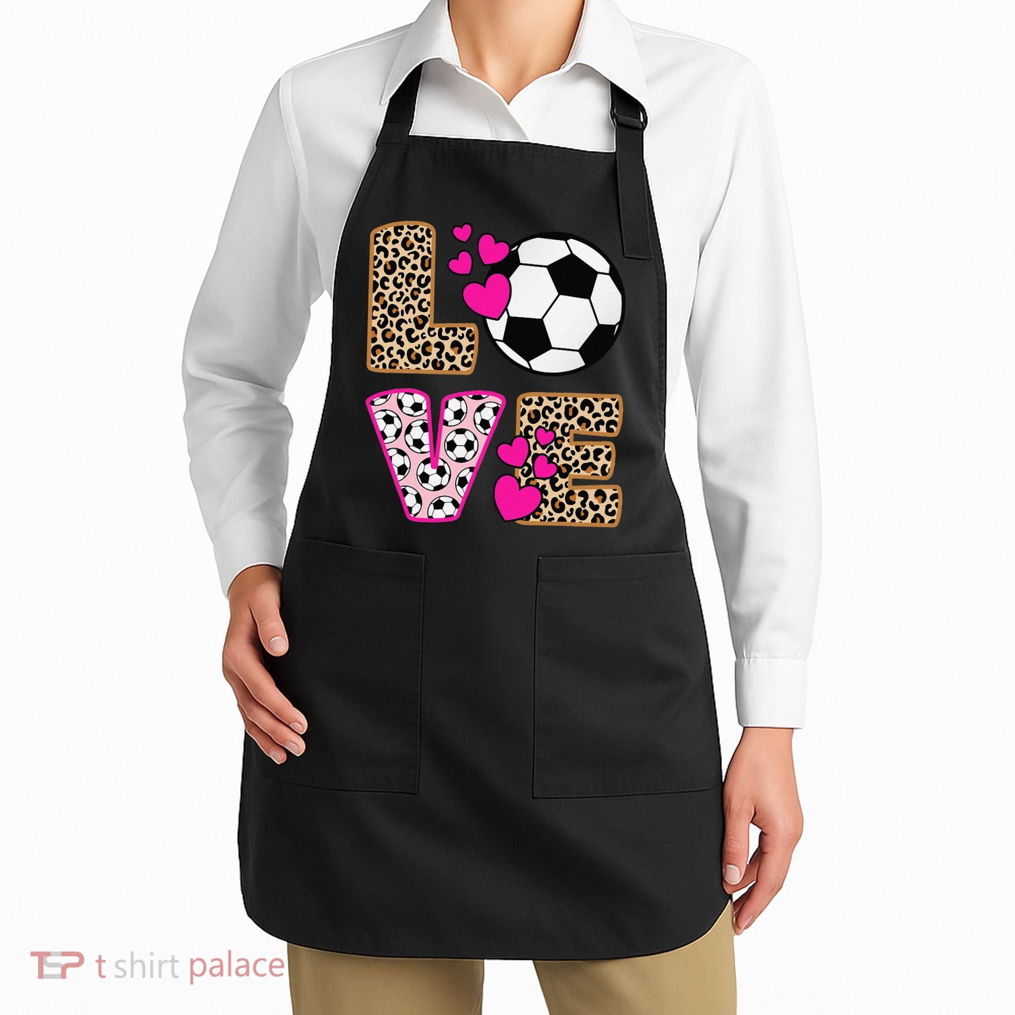 Cute Love Soccer Leopard Print  Girls Soccer Apron