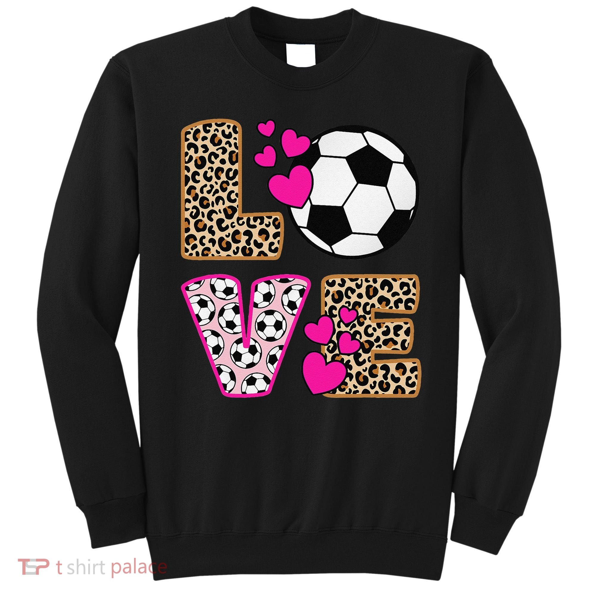 Cute Love Soccer Leopard Print  Girls Soccer Sweatshirt