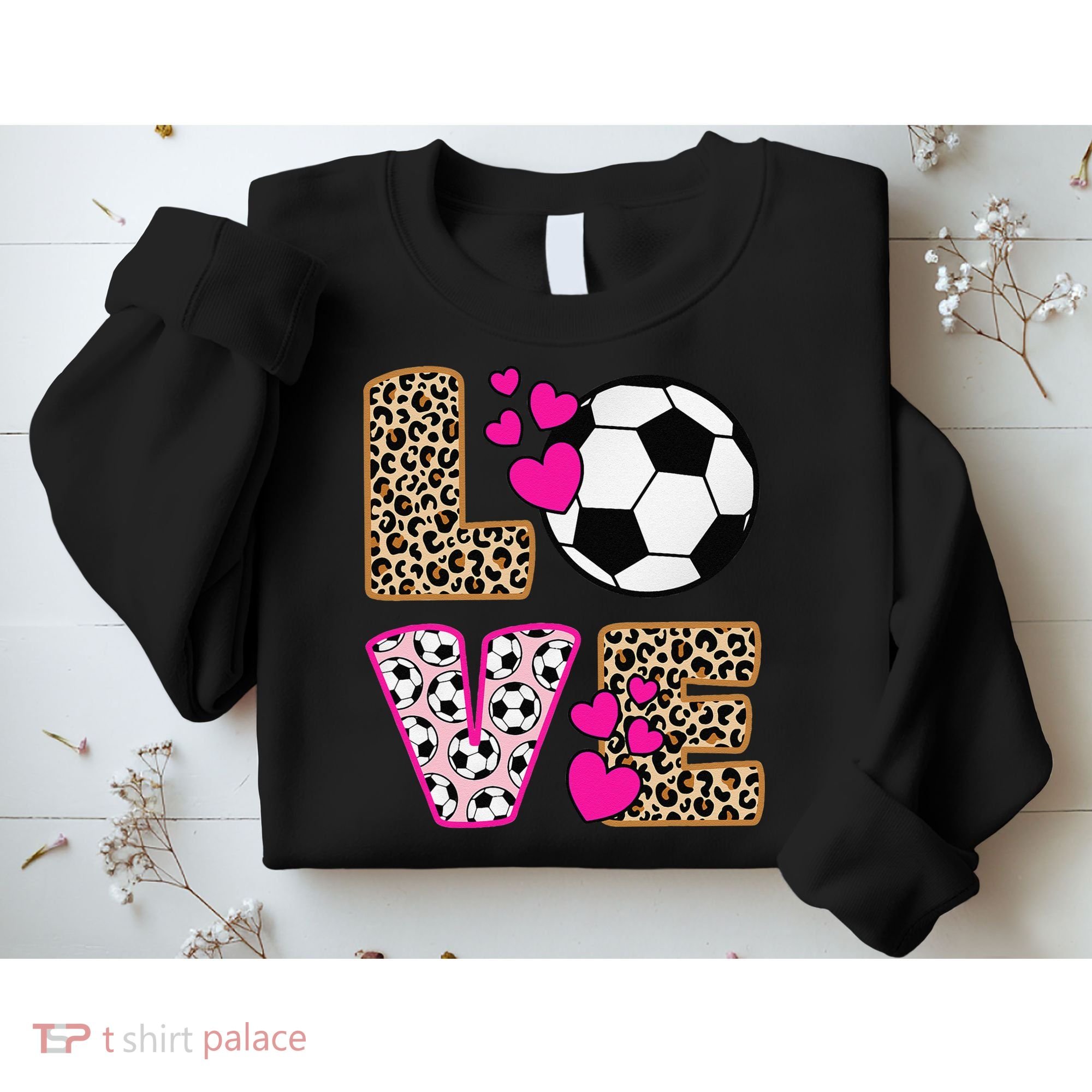 Cute Love Soccer Leopard Print  Girls Soccer Sweatshirt