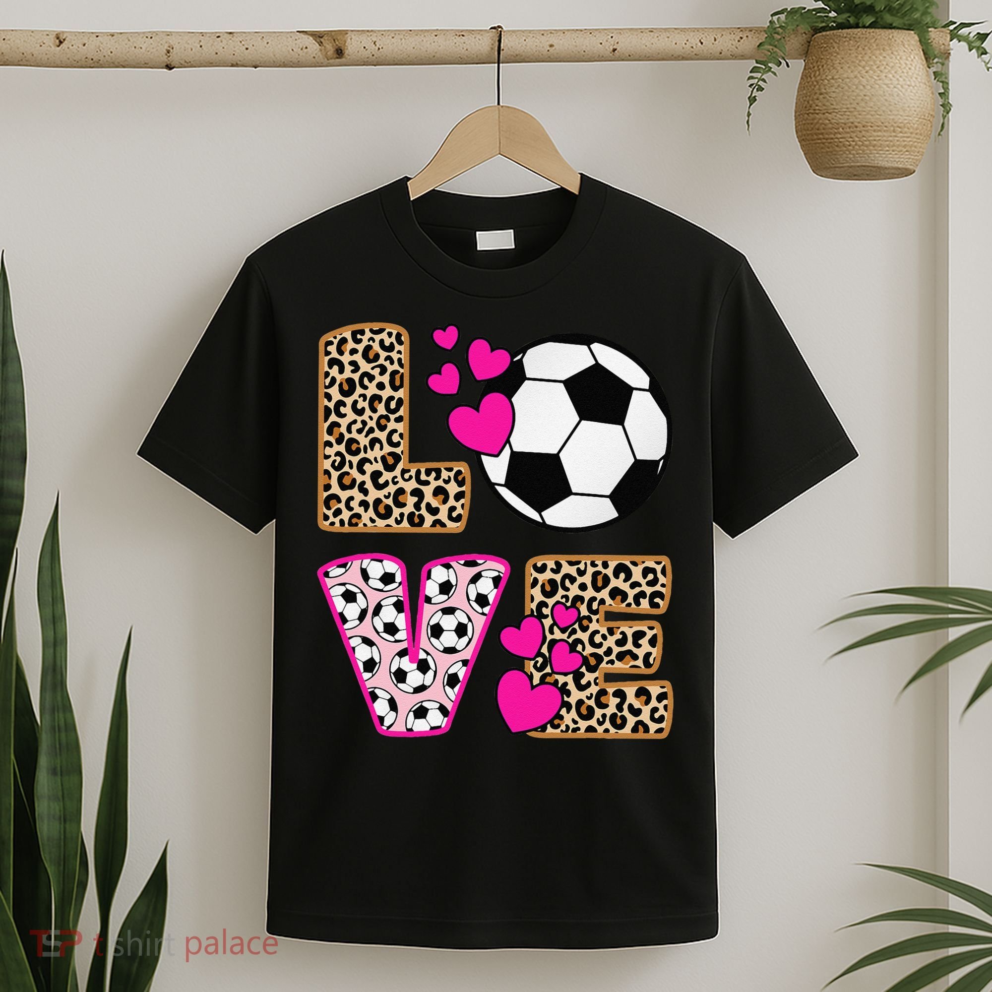 Cute Love Soccer Leopard Print  Girls Soccer T-Shirt