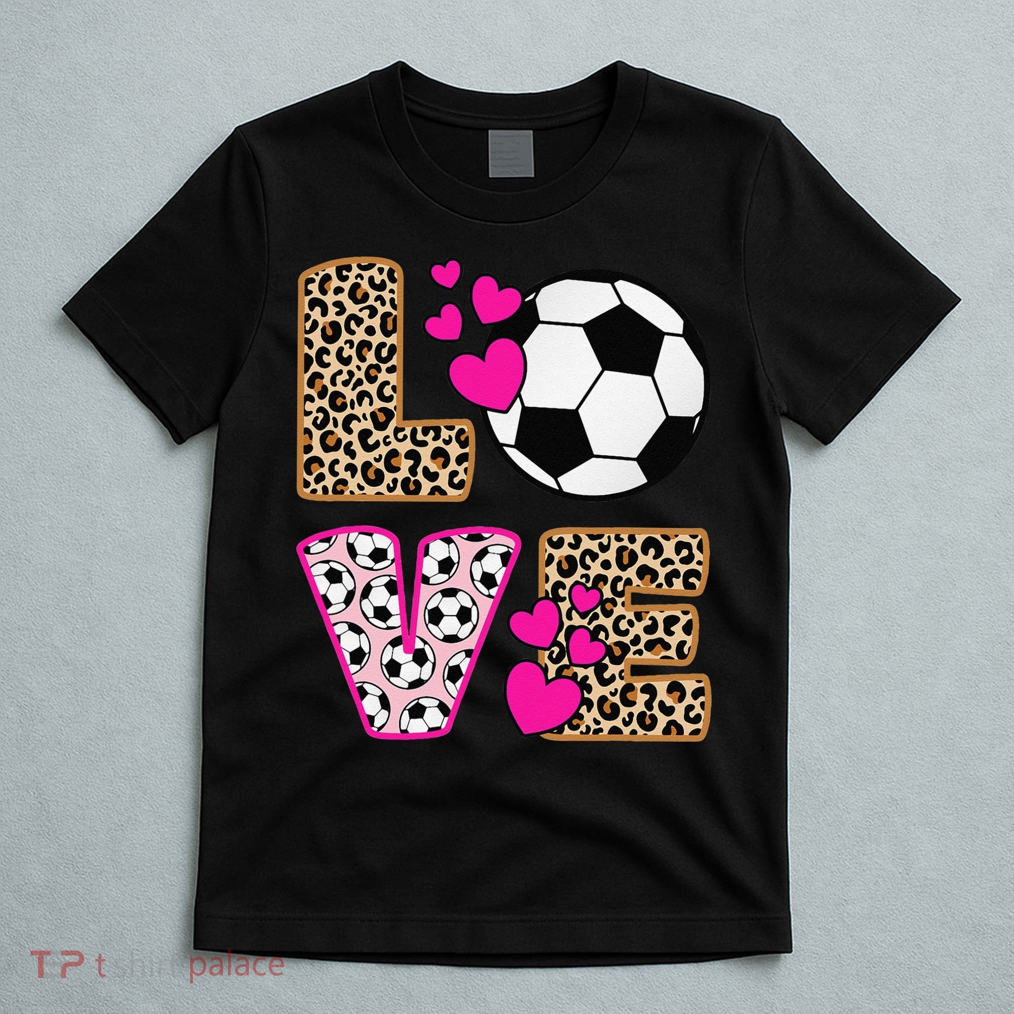 Cute Love Soccer Leopard Print  Girls Soccer T-Shirt